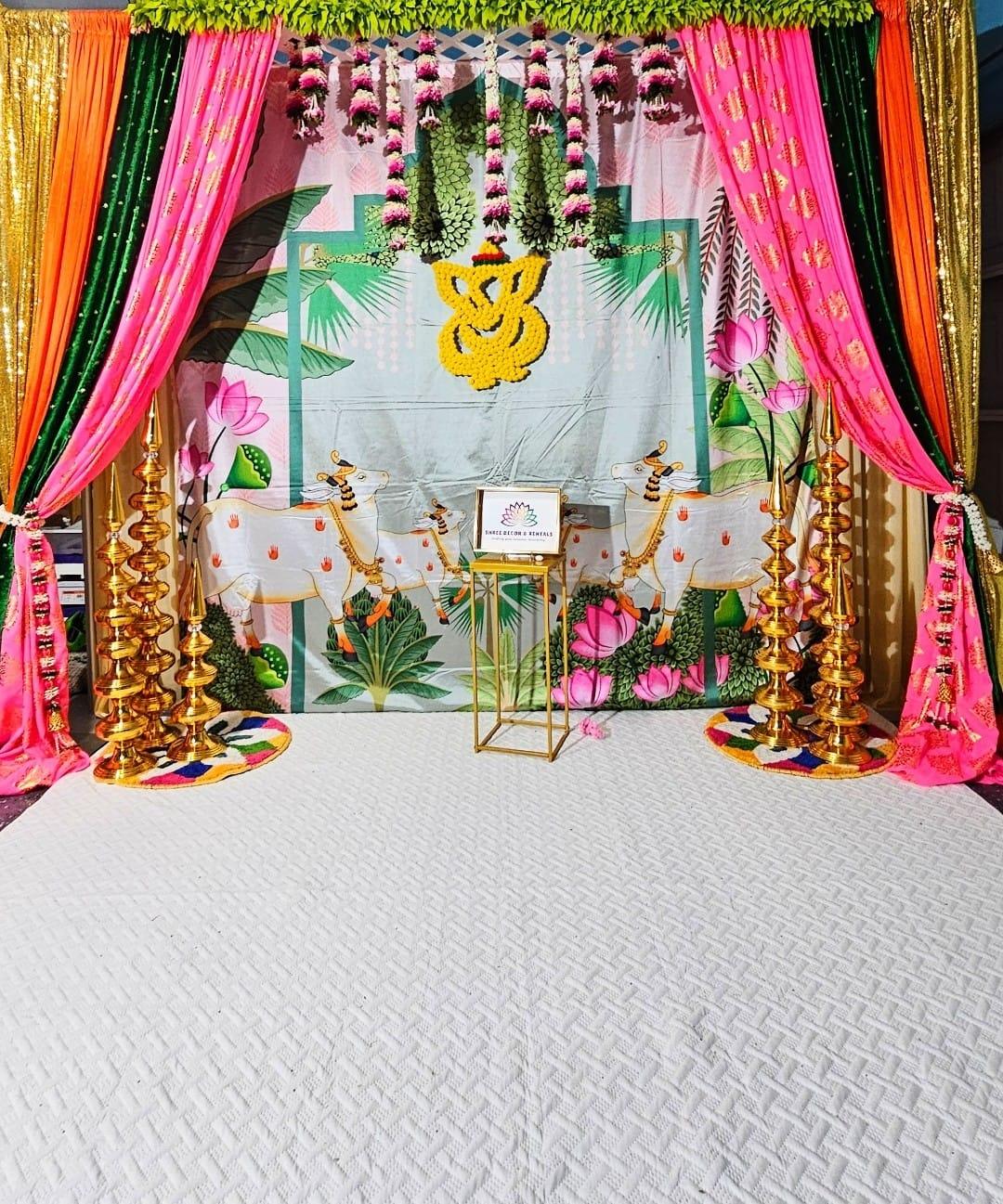 Drapes with Cow Background