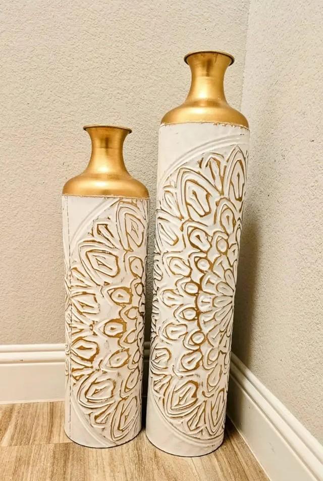 Decorative Golden White Metallic Vase (Set of 2)