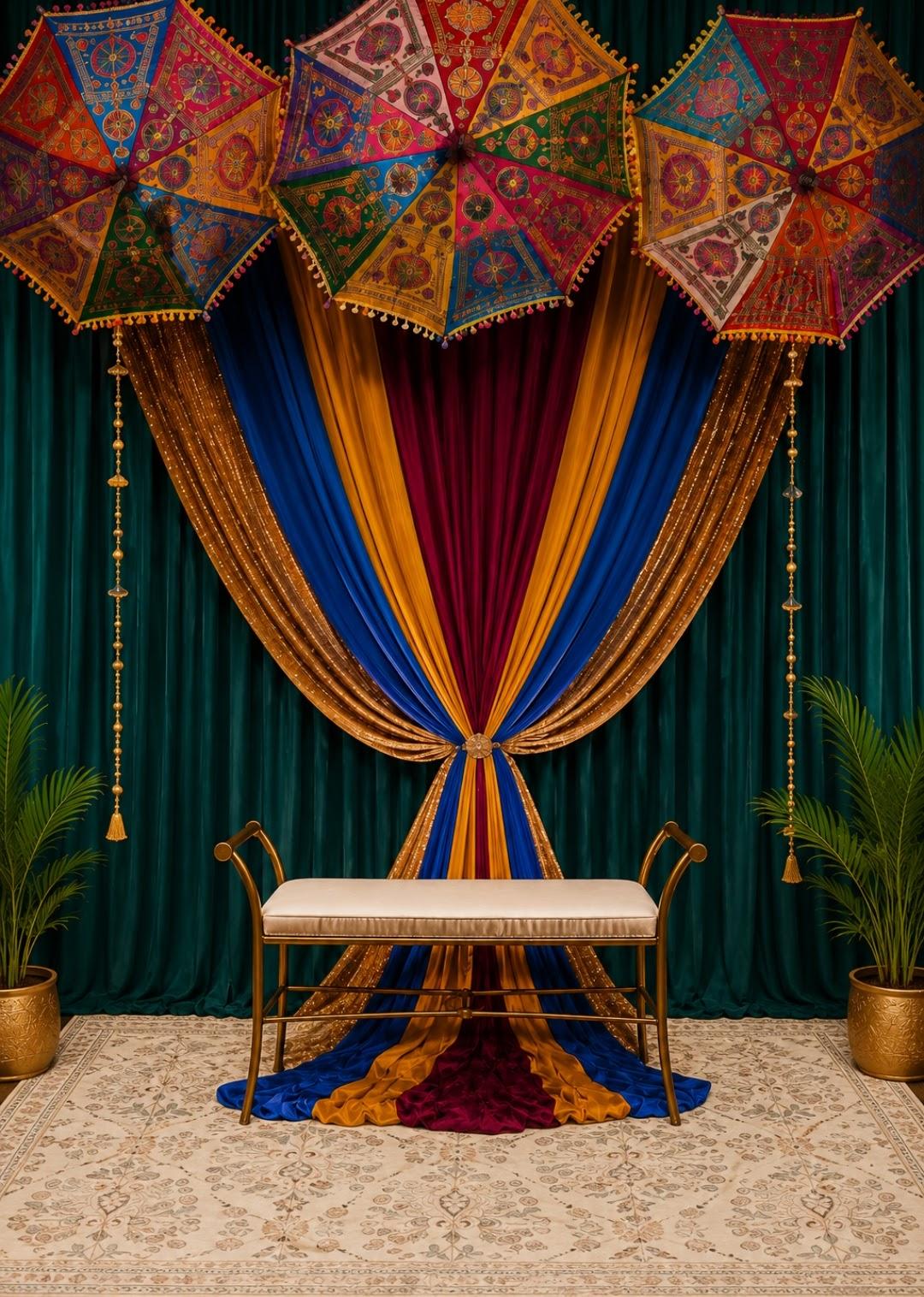 Green Curtain Umbrella Mehendii