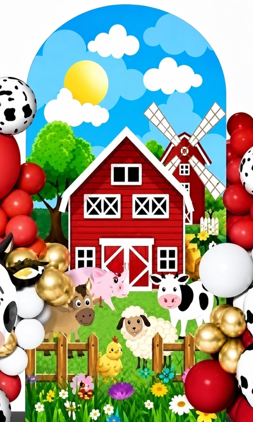 Red Barn Theme Cover with animal print (7.2ft)