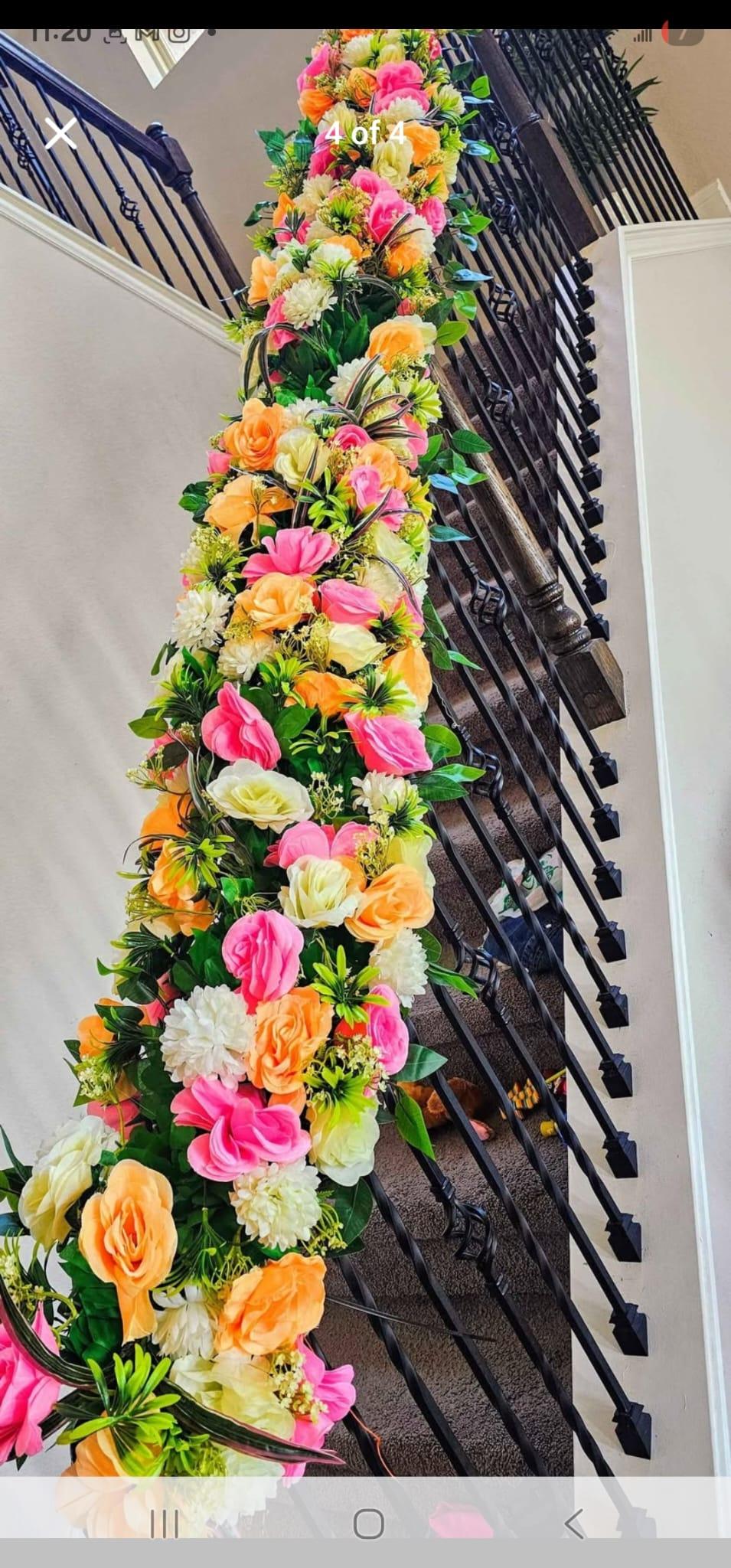 Peach Pink White Floral Stairs