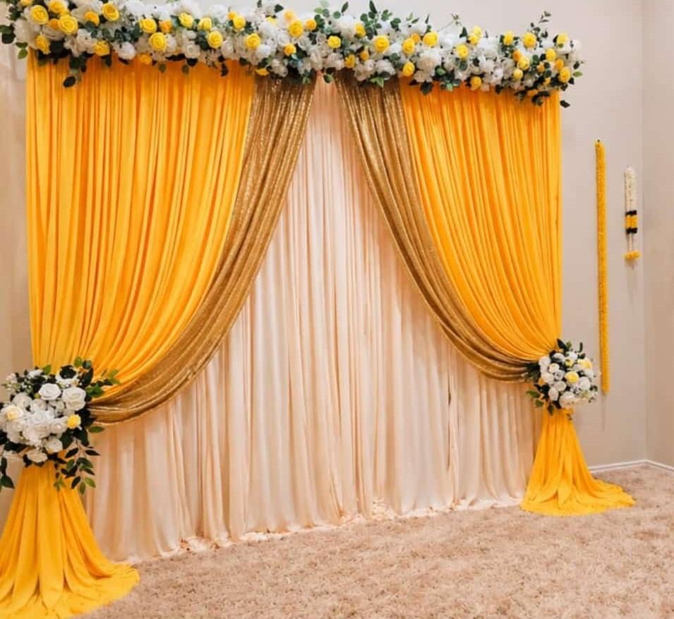 Yellow White Gold Drapes Decor