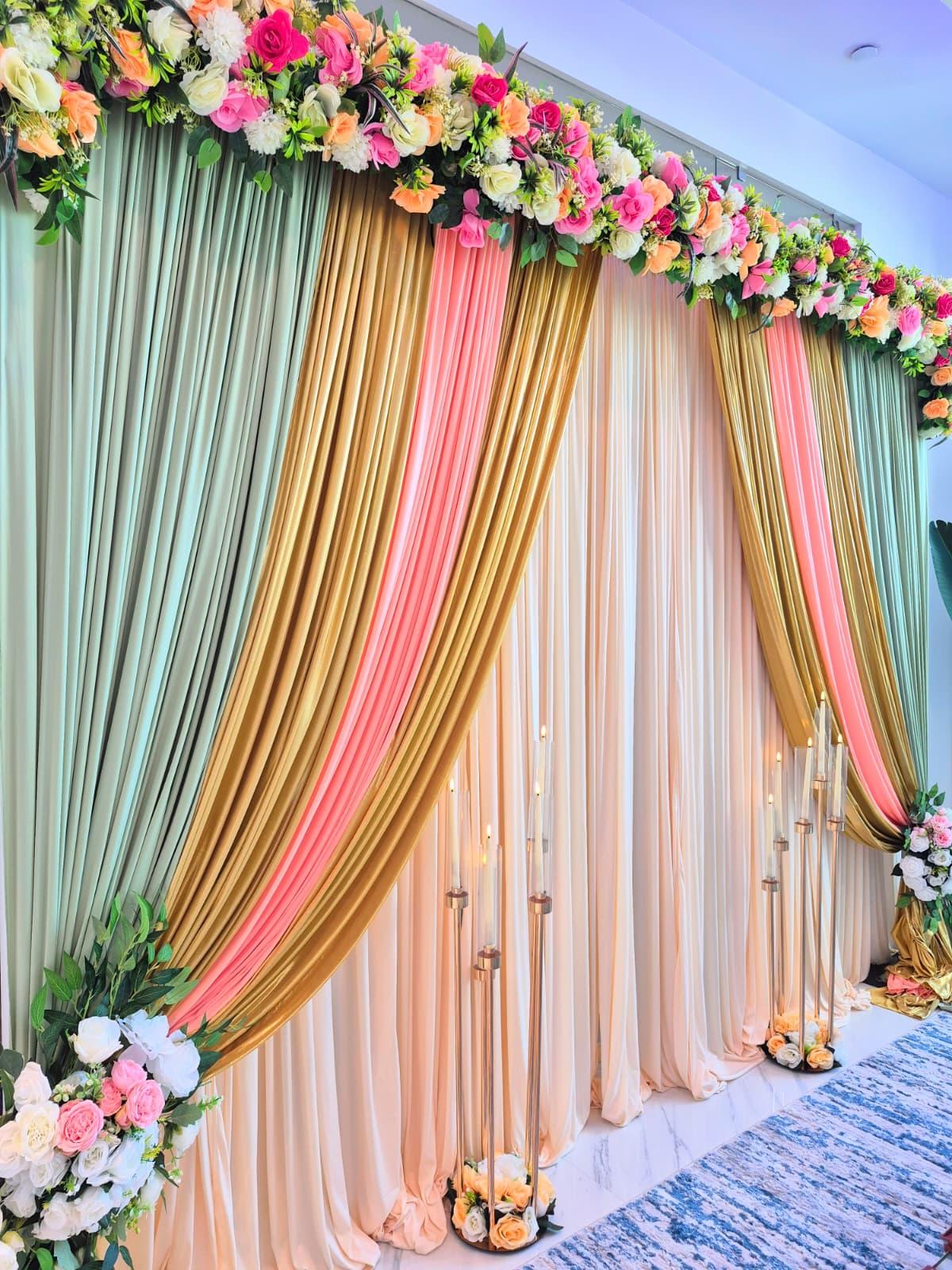 Sage Green & Peach Drapes with Gold