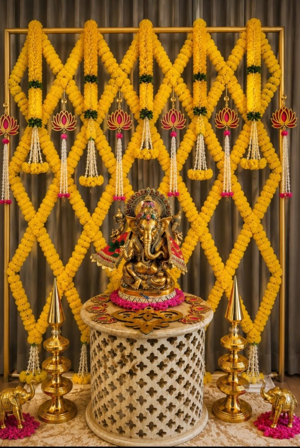 Yellow Garland Ganesha Setup