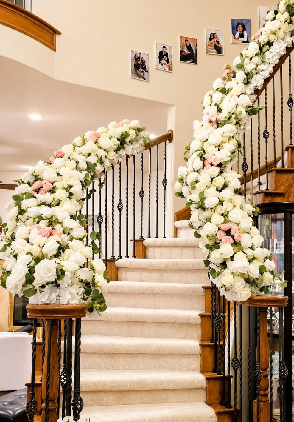 Stair decor white flower