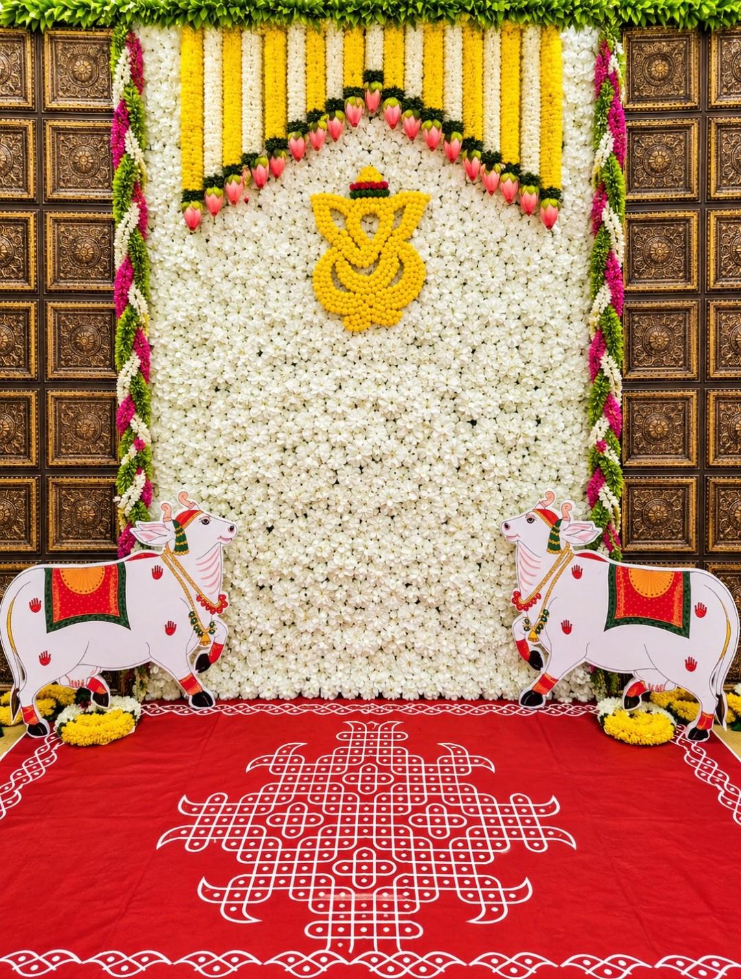 Panel with White Floral& Cow Cutout